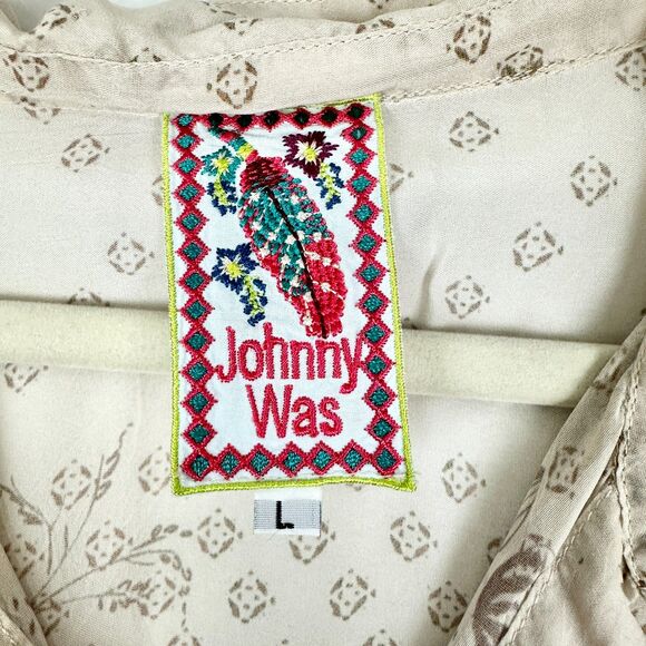 Johnny Was Tunic Top Size Large Popover Curpra Rayon Floral Bird - Picture 7 of 8